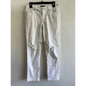 White House Black Market Slim Crop Distressed White Denim Jeans Size 2‎ minimal